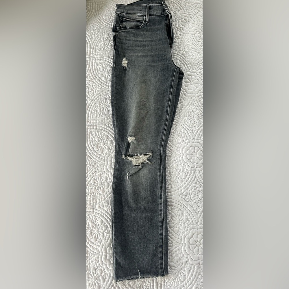 MOTHER Charcoal Distressed Ankle Crop Jeans